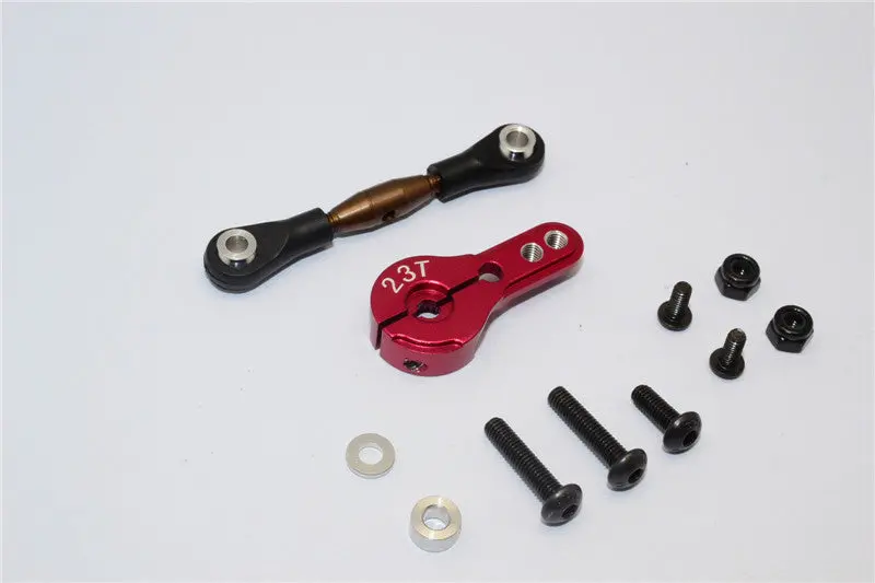 Axial Yeti Spring Steel Anti-Thread Tie Rod With Aluminum Servo Horn For 23T Spline Output Shaft - 1 Set Red 1