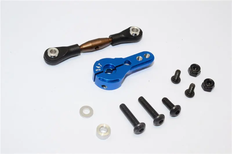 Axial Yeti Spring Steel Anti-Thread Tie Rod With Aluminum Servo Horn For 24T Spline Output Shaft - 1 Set Blue 1