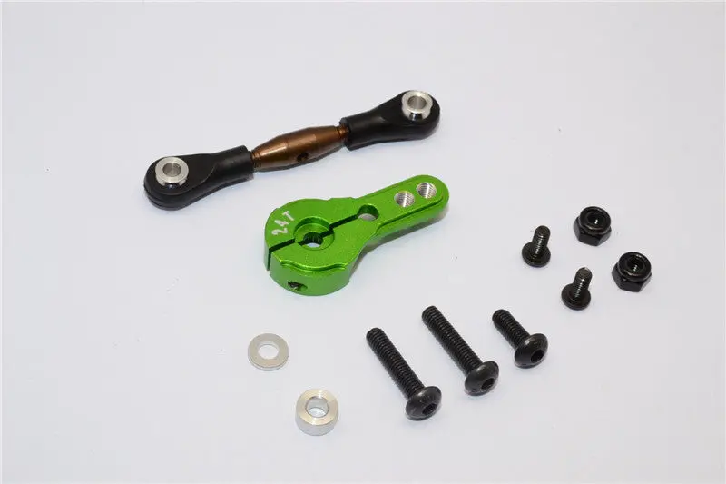 Axial Yeti Spring Steel Anti-Thread Tie Rod With Aluminum Servo Horn For 24T Spline Output Shaft - 1 Set Green 1