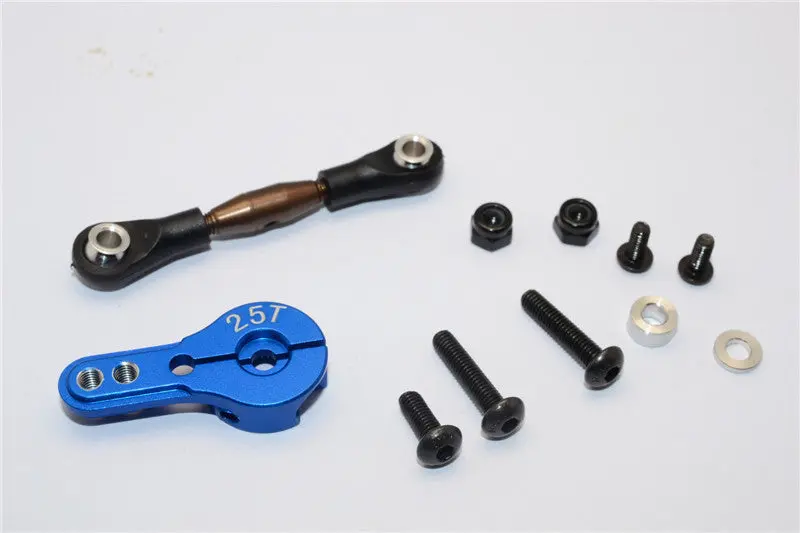 Axial Yeti Spring Steel Anti-Thread Tie Rod With Aluminum Servo Horn For 25T Spline Output Shaft - 1 Set Blue 1