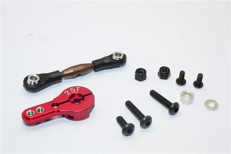 Axial Yeti Spring Steel Anti-Thread Tie Rod With Aluminum Servo Horn For 25T Spline Output Shaft - 1 Set Red 1