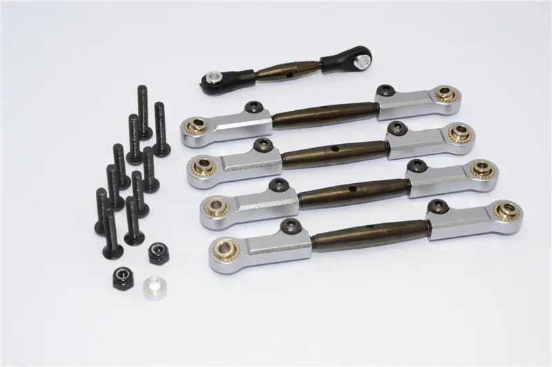 Axial Yeti Spring Steel Completed Anti-Thread Tie Rod With Aluminum Ends - 5 Pcs Set Gray Silver 1