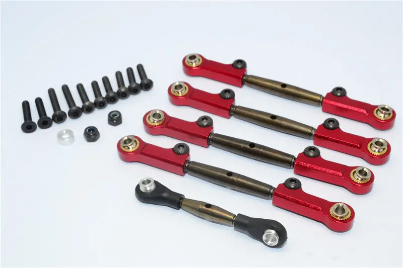 Axial Yeti Spring Steel Completed Anti-Thread Tie Rod With Aluminum Ends - 5 Pcs Set Red 1