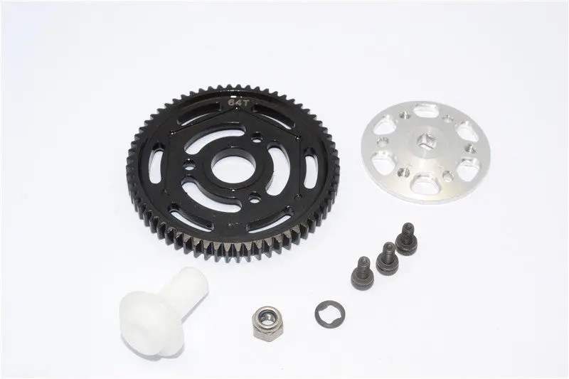 Axial Yeti Xl Monster Buggy Aluminum Spur Gear Adapter + Steel Spur Gear 32 Pitch 64T - 2Pcs Set Silver 1
