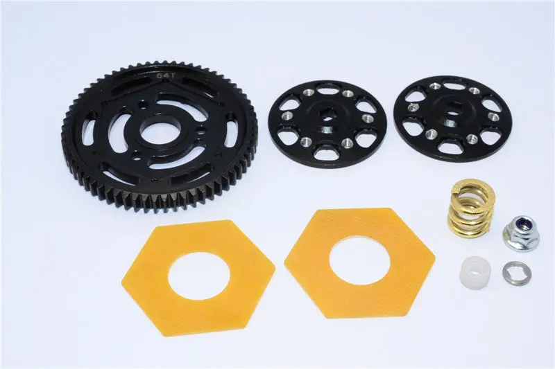 Axial Yeti Xl Monster Buggy Aluminum Spur Gear Adapter + Steel Spur Gear 32 Pitch 64T + Fibre Slipper Pad - 5Pcs Set Black 1
