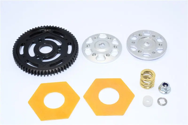 Axial Yeti Xl Monster Buggy Aluminum Spur Gear Adapter + Steel Spur Gear 32 Pitch 64T + Fibre Slipper Pad - 5Pcs Set Silver 1