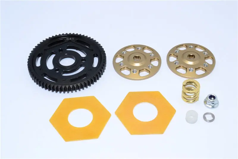 Axial Yeti Xl Monster Buggy Aluminum Spur Gear Adapter + Steel Spur Gear 32 Pitch 64T + Fibre Slipper Pad - 5Pcs Set Titanium 1