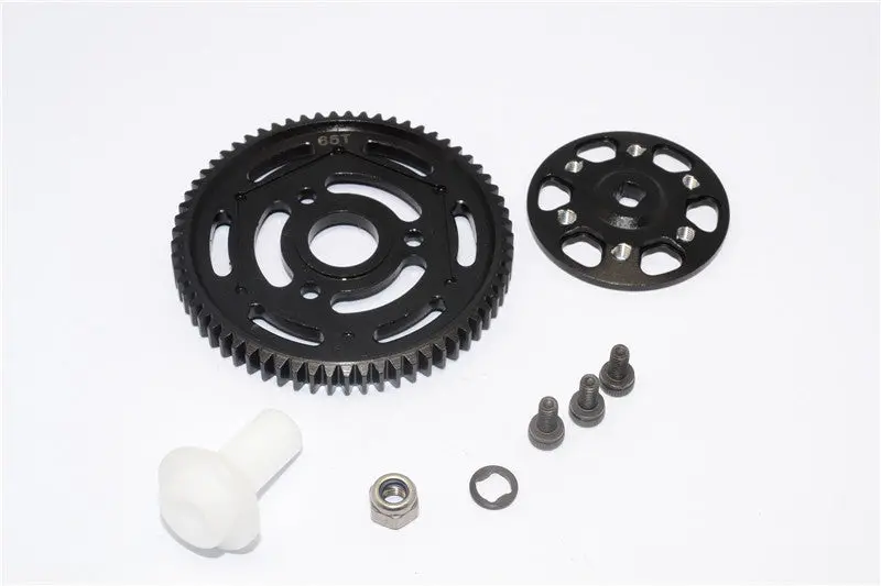 Axial Yeti Xl Monster Buggy Aluminum Spur Gear Adapter + Steel Spur Gear 32 Pitch 65T - 2Pcs Set Black 1