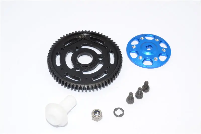 Axial Yeti Xl Monster Buggy Aluminum Spur Gear Adapter + Steel Spur Gear 32 Pitch 65T - 2Pcs Set Blue 1