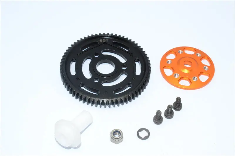 Axial Yeti Xl Monster Buggy Aluminum Spur Gear Adapter + Steel Spur Gear 32 Pitch 65T - 2Pcs Set Orange 1