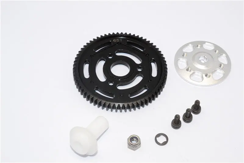 Axial Yeti Xl Monster Buggy Aluminum Spur Gear Adapter + Steel Spur Gear 32 Pitch 65T - 2Pcs Set Silver 1