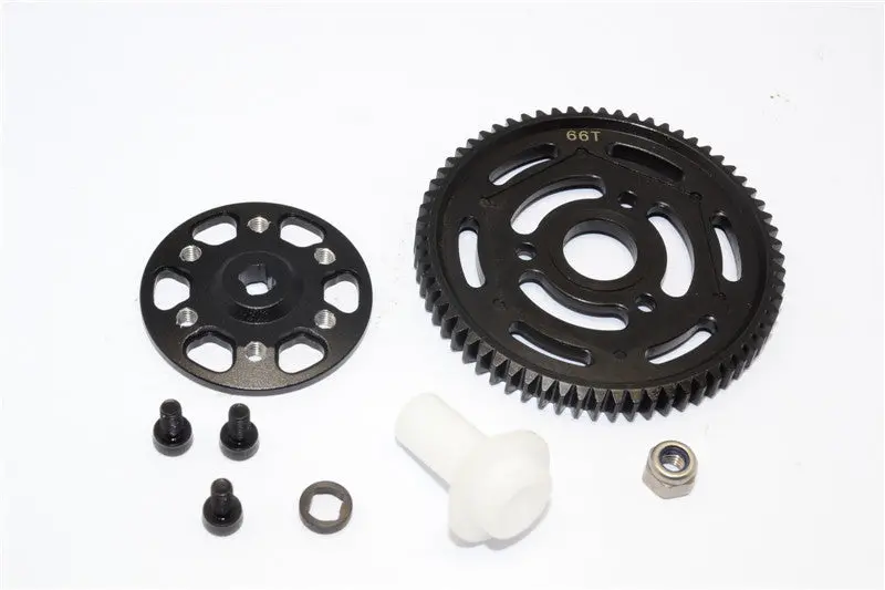 Axial Yeti Xl Monster Buggy Aluminum Spur Gear Adapter + Steel Spur Gear 32 Pitch 664T - 2Pcs Set Black 1