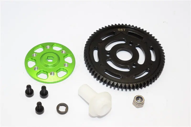 Axial Yeti Xl Monster Buggy Aluminum Spur Gear Adapter + Steel Spur Gear 32 Pitch 664T - 2Pcs Set Green 1