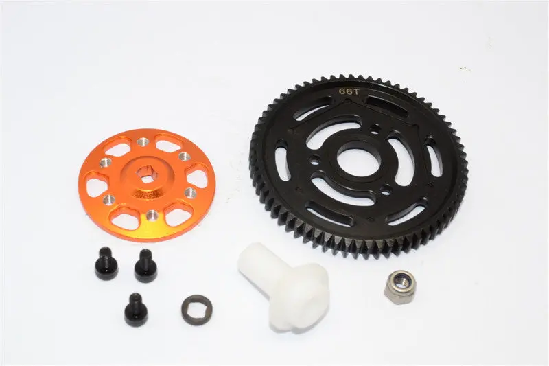 Axial Yeti Xl Monster Buggy Aluminum Spur Gear Adapter + Steel Spur Gear 32 Pitch 664T - 2Pcs Set Orange 1