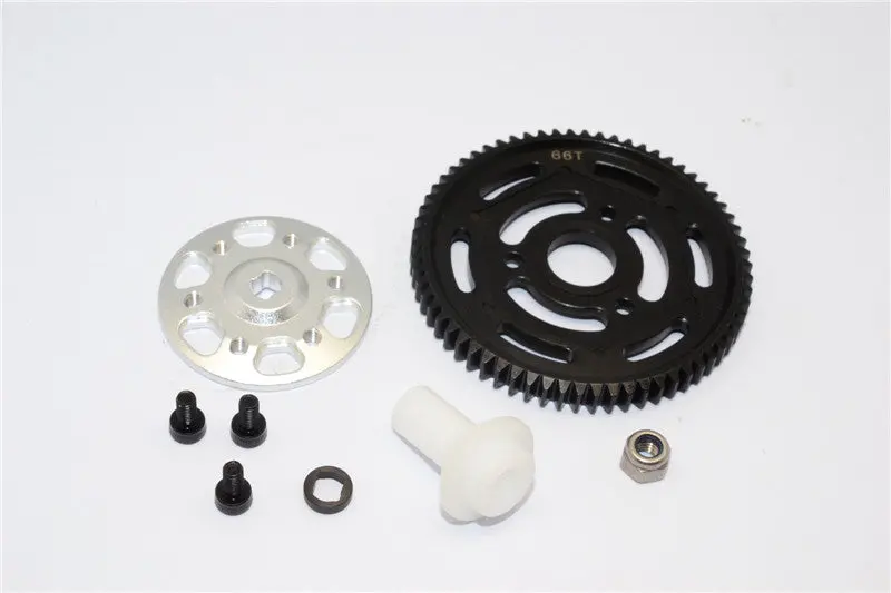 Axial Yeti Xl Monster Buggy Aluminum Spur Gear Adapter + Steel Spur Gear 32 Pitch 664T - 2Pcs Set Silver 1
