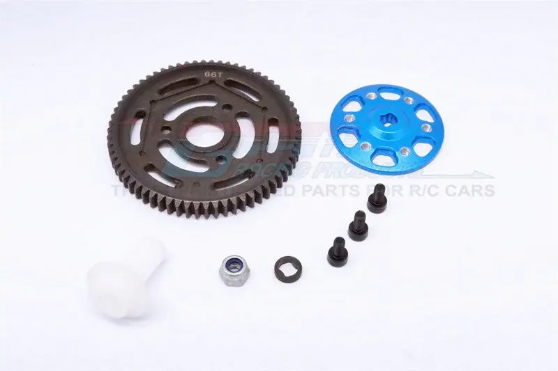 Axial Yeti Xl Monster Buggy Aluminum Spur Gear Adapter + Steel Spur Gear 32 Pitch 66T - 2Pcs Set Blue 1