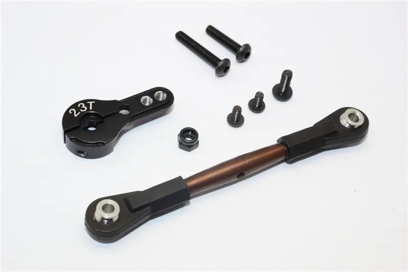 Axial Yeti Xl Monster Buggy Spring Steel Anti-Thread Tie Rod With Aluminum Servo Horn For 23T Spline Output Shaft - 1 Set Black 1