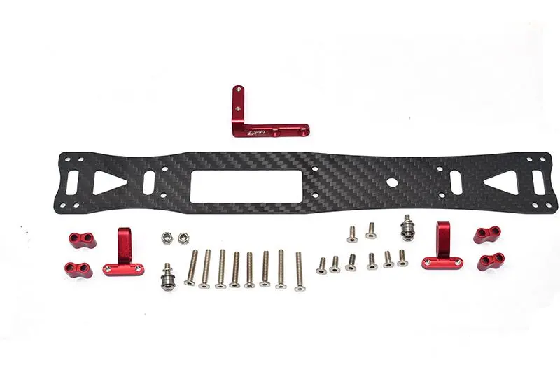 Carbon Fiber + Aluminum Sub Chassis For Tamiya 1/10 4Wd Ta08 Pro 58693 - 27Pc Set Red 1