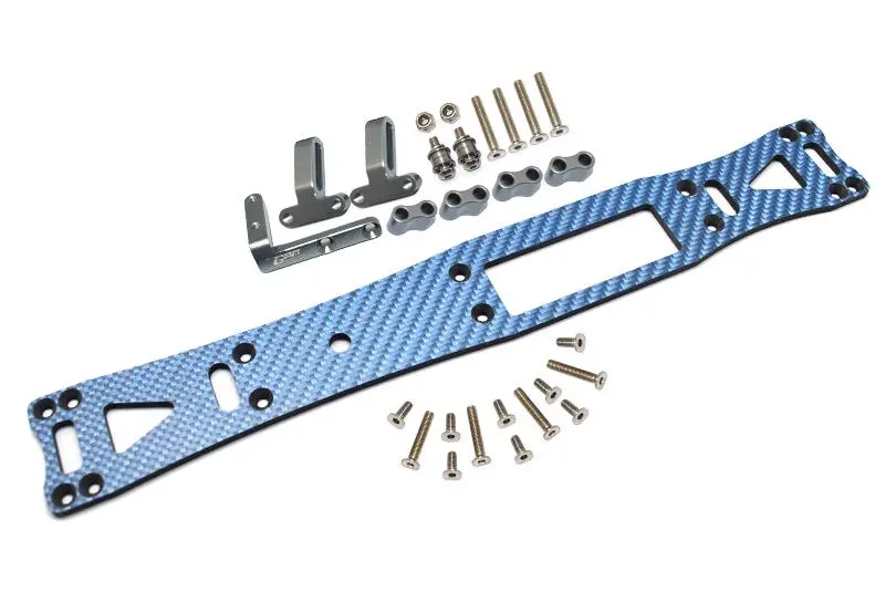 Carbon Fiber (Blue) + Aluminum Sub Chassis For Tamiya 1/10 4Wd Ta08 Pro 58693 – 27Pc Set Gray Silver 1