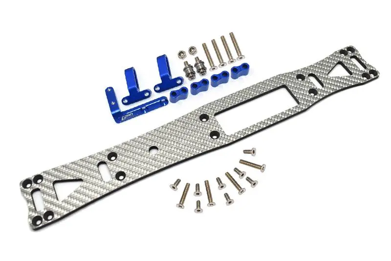 Carbon Fiber (Silver) + Aluminum Sub Chassis For Tamiya 1/10 4Wd Ta08 Pro 58693 – 27Pc Set Blue 1