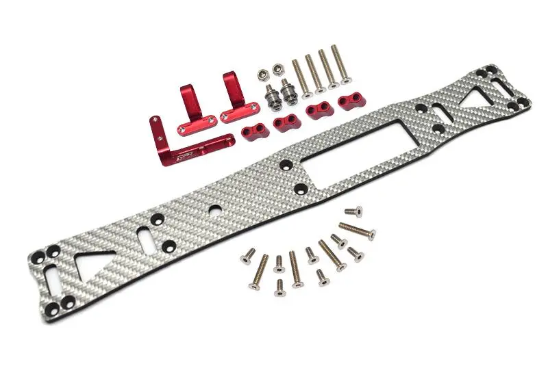 Carbon Fiber (Silver) + Aluminum Sub Chassis For Tamiya 1/10 4Wd Ta08 Pro 58693 – 27Pc Set Red 1