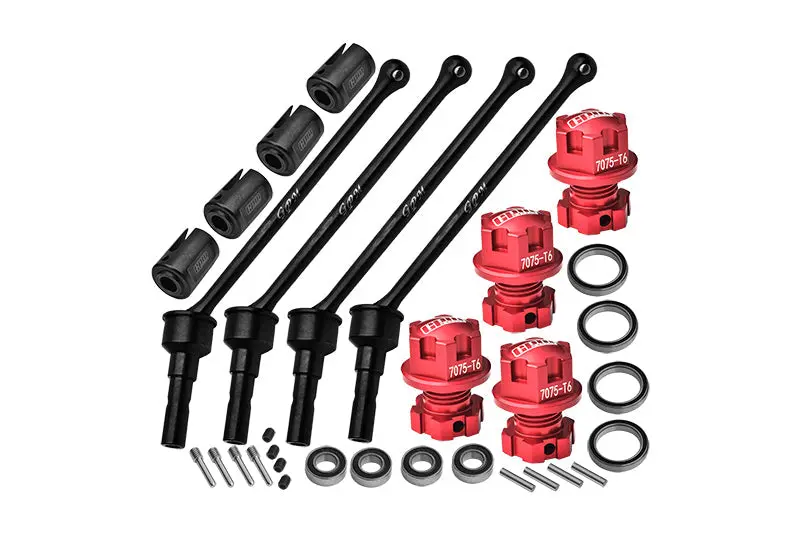 Carbon Steel Front And Rear Extend Cvd Drive Shaft (110Mm) With Aluminum 7075 Wheel Lock + Hex Claw  For Traxxas 1/10 Maxx With Widemaxx Monster Truck 89086-4 Upgrades - Red 1