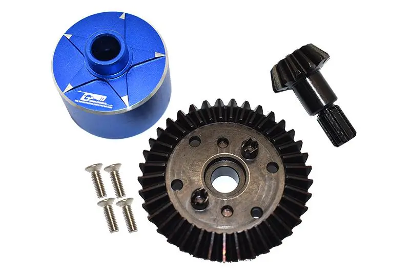 Carbon Steel Ring Gear 37T & Pinion Gear 13T With Aluminum Diff Case For 1:10 Granite / Big Rock V3 3S / Kraton 4S / Vorteks 3S / Senton V3 / 1:8 Vendetta 3S / Infraction V3 - 7Pcs Set Blue 1