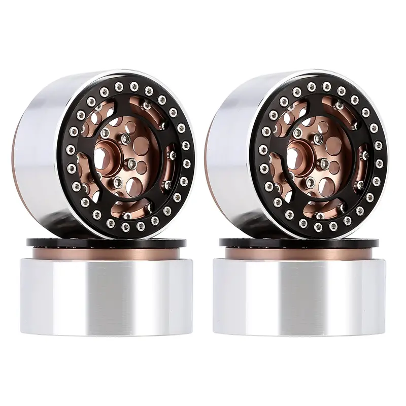 Cnc Aluminum Alloy 1.9" Beadlock Wheel Rim Hub For 1/10 Rc Crawler Car Axial Scx10 90046 Traxxas Trx4 Redcat Gen8 - 4Pc Brown 1