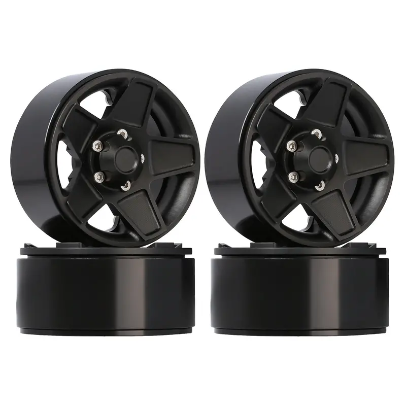 Cnc Metal 1.9" Beadlock 5-Spokes Wheel Rim Hub For 1/10 Rc Crawler Traxxas Trx4 Axial Scx10 90046 Defender D90 D110 - 4Pc Black 1