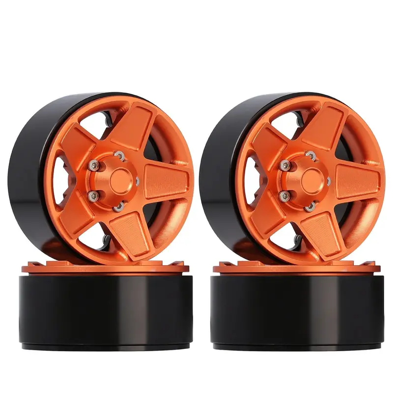 Cnc Metal 1.9" Beadlock 5-Spokes Wheel Rim Hub For 1/10 Rc Crawler Traxxas Trx4 Axial Scx10 90046 Defender D90 D110 - 4Pc Gold 1