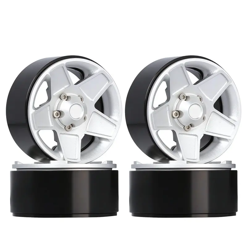 Cnc Metal 1.9" Beadlock 5-Spokes Wheel Rim Hub For 1/10 Rc Crawler Traxxas Trx4 Axial Scx10 90046 Defender D90 D110 - 4Pc Set Silver 1