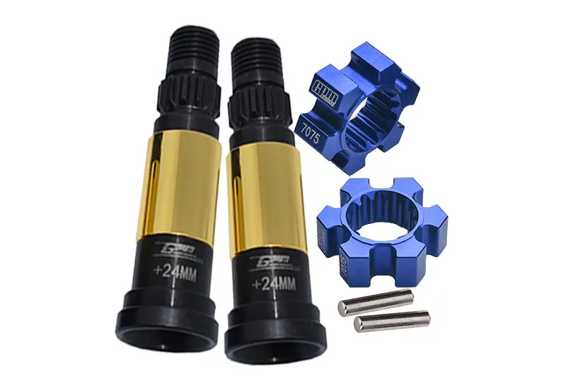 Front Or Rear Harden Steel #45 Cvd Joint (+24Mm) + Aluminum 7075-T6 Wheel Hex Hubs For 1:5 Traxxas X Maxx 8S Monster Truck Upgrades - Blue 1