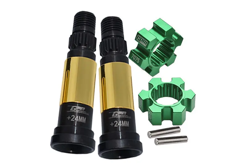 Front Or Rear Harden Steel #45 Cvd Joint (+24Mm) + Aluminum 7075-T6 Wheel Hex Hubs For 1:5 Traxxas X Maxx 8S Monster Truck Upgrades - Green 1
