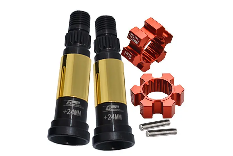 Front Or Rear Harden Steel #45 Cvd Joint (+24Mm) + Aluminum 7075-T6 Wheel Hex Hubs For 1:5 Traxxas X Maxx 8S Monster Truck Upgrades - Orange 1