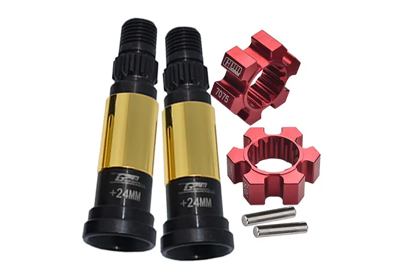 Front Or Rear Harden Steel #45 Cvd Joint (+24Mm) + Aluminum 7075-T6 Wheel Hex Hubs For 1:5 Traxxas X Maxx 8S Monster Truck Upgrades - Red 1