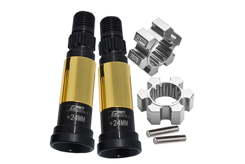 Front Or Rear Harden Steel #45 Cvd Joint (+24Mm) + Aluminum 7075-T6 Wheel Hex Hubs For 1:5 Traxxas X Maxx 8S Monster Truck Upgrades - Silver 1