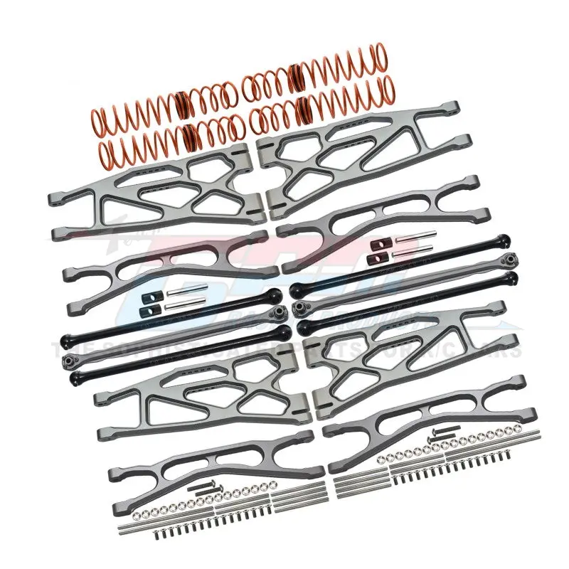 Full Set Aluminum Suspension Arms + Steering Rods + Dog Bones Combo Pack For 1/5 Traxxas X Maxx 8S With Widemaxx #7895 Kit - 110Pc Set Gray Silver 1