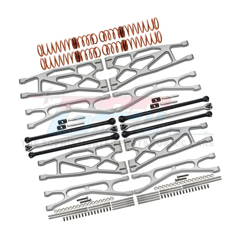 Full Set Aluminum Suspension Arms + Steering Rods + Dog Bones Combo Pack For 1/5 Traxxas X Maxx 8S With Widemaxx #7895 Kit - 110Pc Set Silver 1