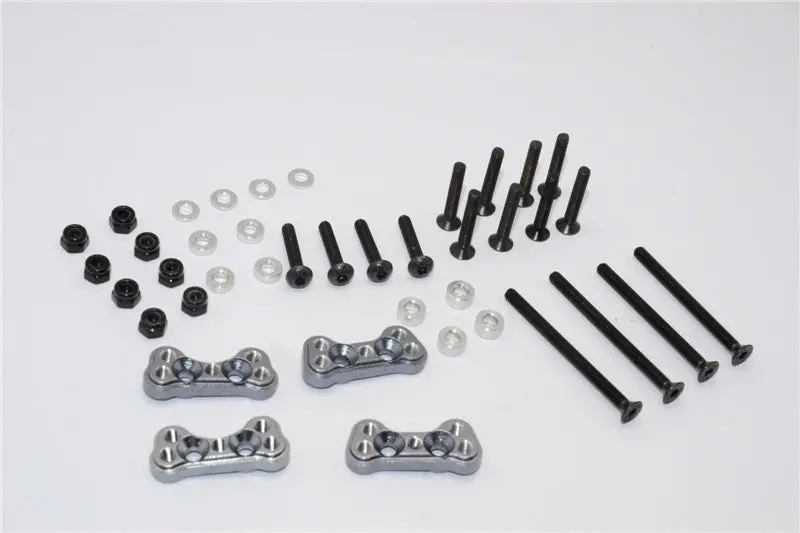 Gmade Crawler R1 Rock Buggy Aluminum Front & Rear Adjustable Damper Mount - 4Pcs Set Gray Silver 1