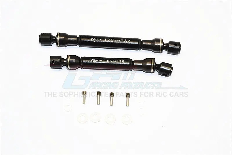 Gmade Crawler R1 Rock Buggy Steel+Aluminum Front & Rear Main Drive Shaft (F:122Mm-132Mm, R:105Mm-115Mm) - 2Pcs Set Black 1