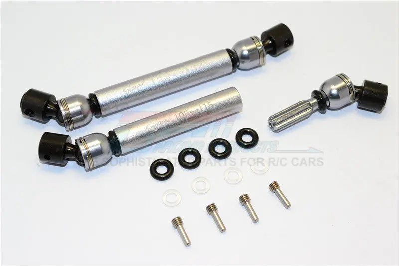 Gmade Crawler R1 Rock Buggy Steel+Aluminum Front & Rear Main Drive Shaft (F:122Mm-132Mm, R:105Mm-115Mm) - 2Pcs Set Gray Silver 1