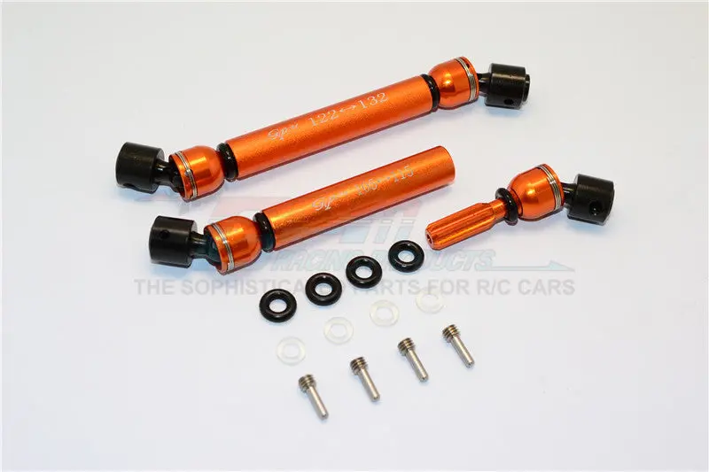 Gmade Crawler R1 Rock Buggy Steel+Aluminum Front & Rear Main Drive Shaft (F:122Mm-132Mm, R:105Mm-115Mm) - 2Pcs Set Orange 1