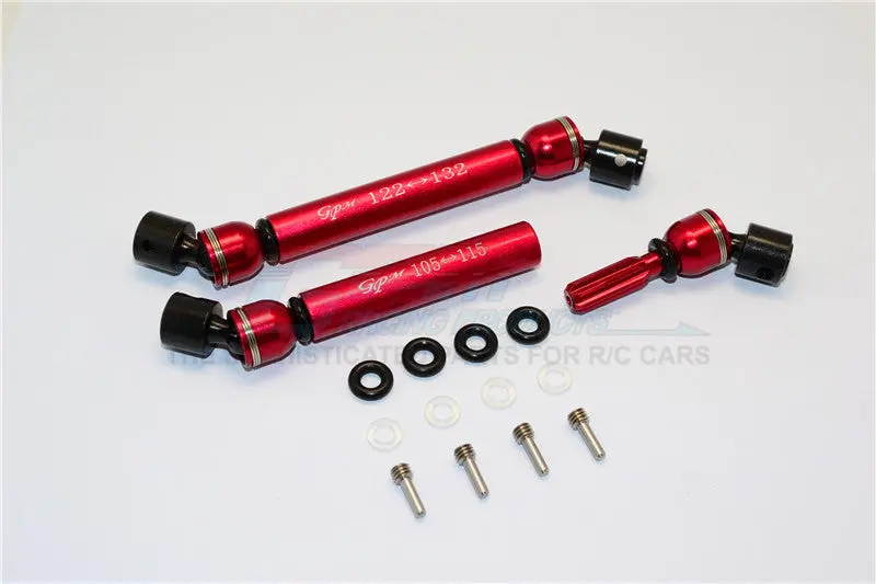 Gmade Crawler R1 Rock Buggy Steel+Aluminum Front & Rear Main Drive Shaft (F:122Mm-132Mm, R:105Mm-115Mm) - 2Pcs Set Red 1