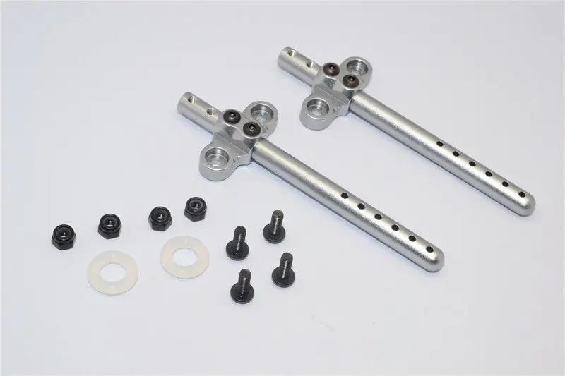 Gmade Sawback Aluminum Front/Rear Body Post With Mount - 2Pcs Set Gray Silver 1