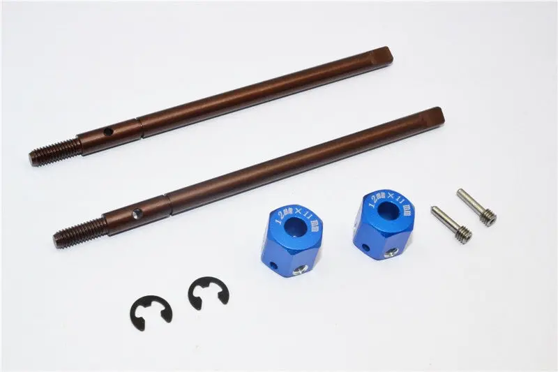Gmade Sawback Spring Steel Rear Drive Shaft (L98mm, R102mm) With 11Mm Hex Adapter For 5Mm Wider - 2Pcs Set Blue 1