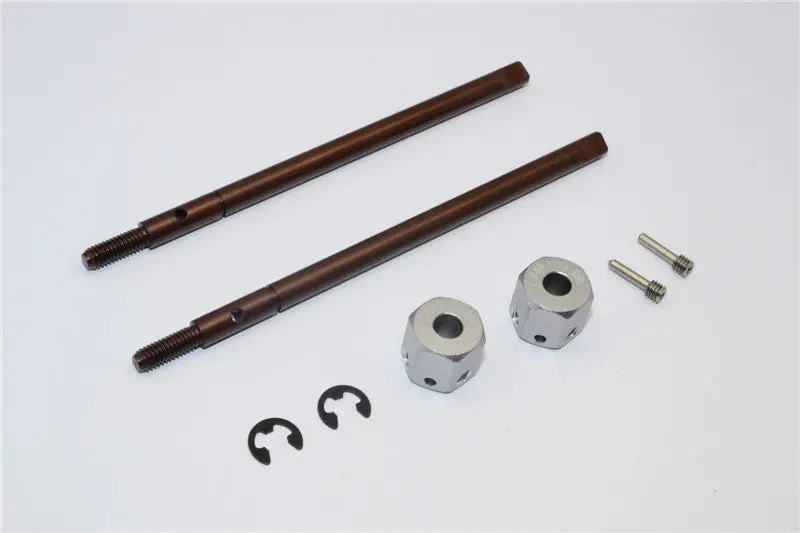 Gmade Sawback Spring Steel Rear Drive Shaft (L98mm, R102mm) With 11Mm Hex Adapter For 5Mm Wider - 2Pcs Set Gray Silver 1