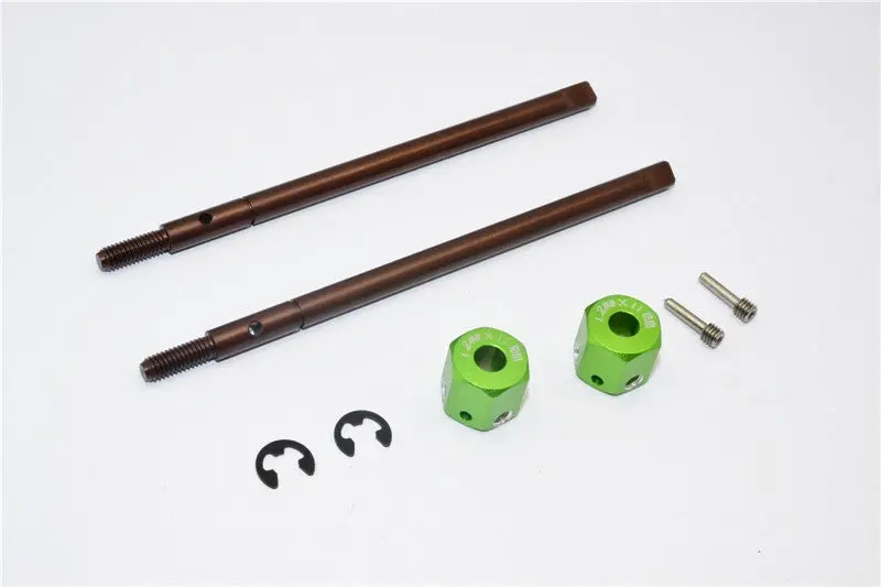 Gmade Sawback Spring Steel Rear Drive Shaft (L98mm, R102mm) With 11Mm Hex Adapter For 5Mm Wider - 2Pcs Set Green 1