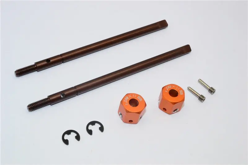 Gmade Sawback Spring Steel Rear Drive Shaft (L98mm, R102mm) With 11Mm Hex Adapter For 5Mm Wider - 2Pcs Set Orange 1