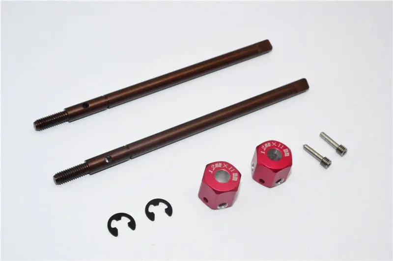 Gmade Sawback Spring Steel Rear Drive Shaft (L98mm, R102mm) With 11Mm Hex Adapter For 5Mm Wider - 2Pcs Set Red 1