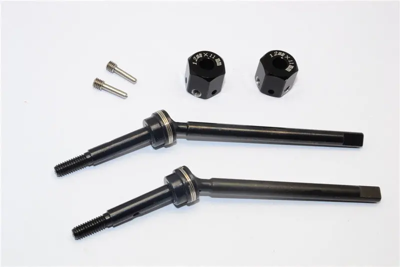 Gmade Sawback Steel Front Cvd Drive Shaft (L63mm, R67mm) With 31Mm Cup Joint & 11Mm Hex Adapter For 5Mm Wider - 2Pcs Set Black 1